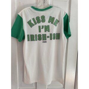 Victoria Secret PINK T Shirt XS Green White Clover Bling St Patricks Irish Lucky